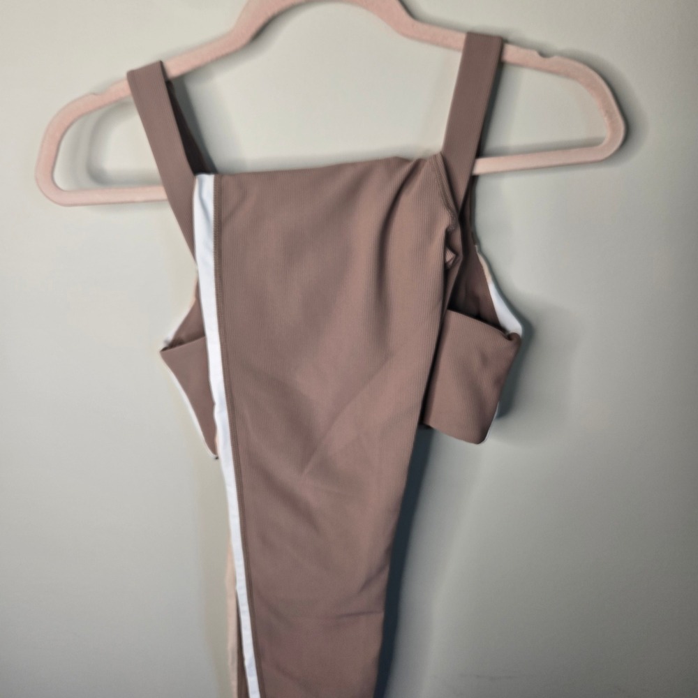 WILO Melbourne Ribbed Activewear Set Mauve Colorblock Sports Bra Leggings Small - Picture 4 of 16